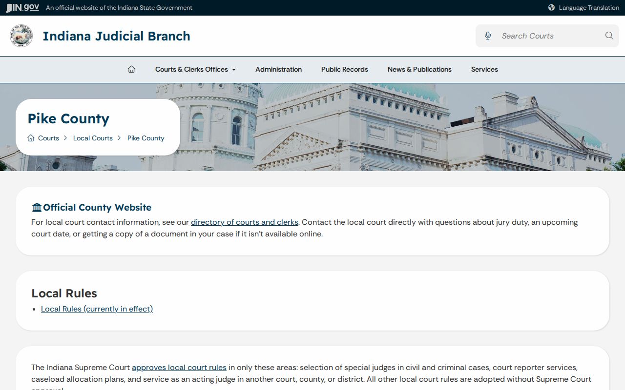Official Indiana Pike County court docket hub