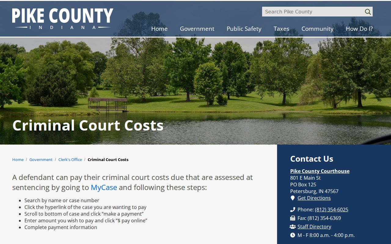 Pike County criminal docket cost payment instructions