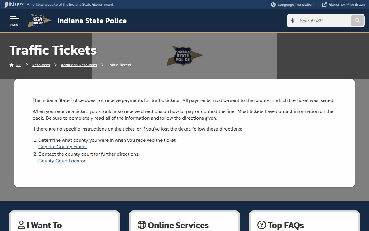 Indiana State Police guidance for Pike County traffic tickets